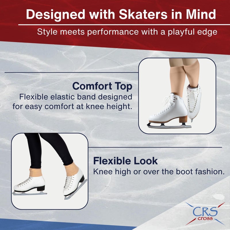 CRS Cross Figure Skating Socks. 2 Pair of Knee High Tights for Ice Skates and Dance. Premium Footed Skate Socks are available in a Wide Variety of Fun Colors. (Twizzle Tan) - Image 3
